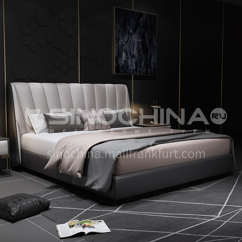 BC-5012- Italian light luxury style, imported Russian larch, first layer calf leather, solid wood board, high-density sponge bag, Italian light luxury bed